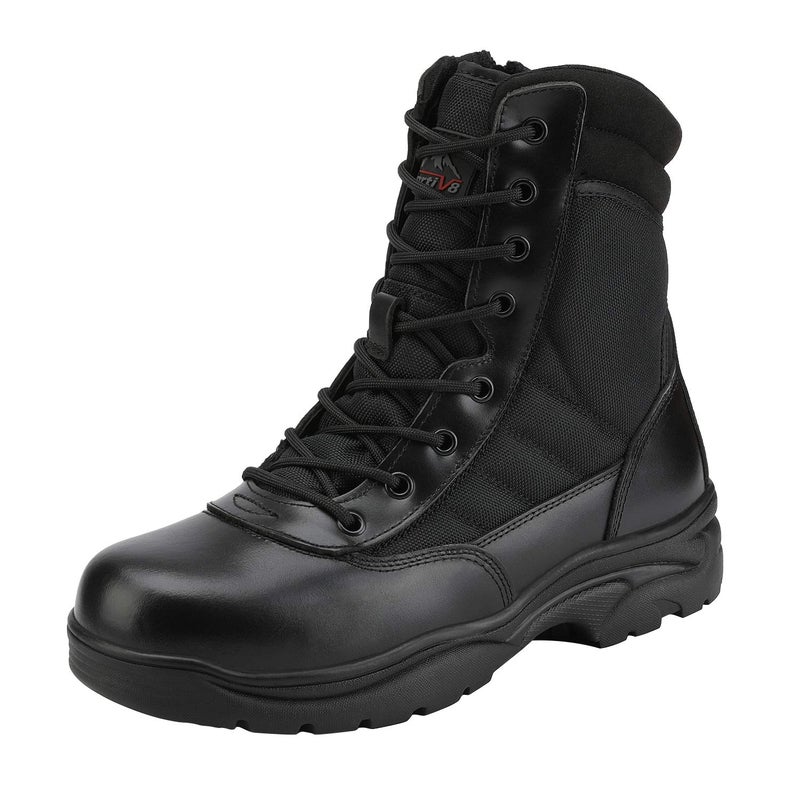 NORTIV 8 Men's Military Tactical Work Boots Side Zipper Leather Motorcycle Combat Boots Trooper,Size 9,Black,TROOPER - Image 1